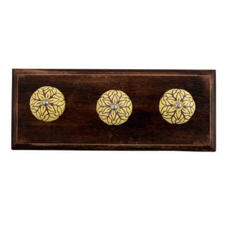 Brown Amarylis Floral Etched Ceramic Wooden Hooks